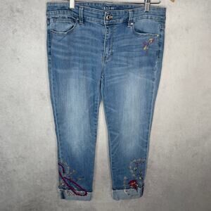 White House Black Market Embroidered Floral Slim Crop Jeans Sz 10